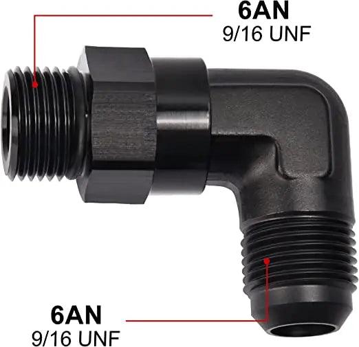 Evilenergy EVIL ENERGY 6/8/10AN Flare to 6/8/10AN ORB Male Swivel Adapter Fitting 90 Degree Black