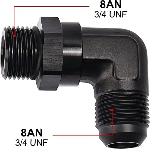 Evilenergy EVIL ENERGY 6/8/10AN Flare to 6/8/10AN ORB Male Swivel Adapter Fitting 90 Degree Black