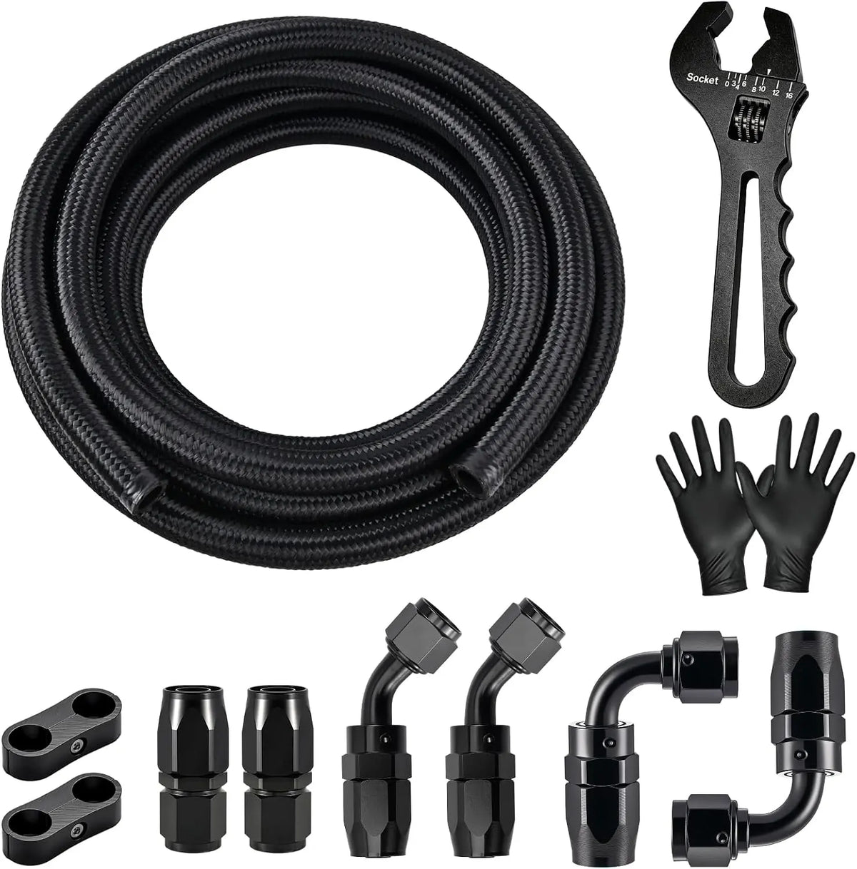 EVILENERGY EVIL ENERGY 6/8/10AN Fuel Line Kit with Adjustable Wrench, 6/8/10AN Hose Braided Fuel Line Hose With Fitting Kit CPE 10F