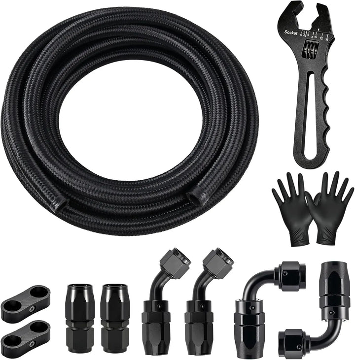 EVILENERGY EVIL ENERGY 6/8/10AN Fuel Line Kit with Adjustable Wrench, 6/8/10AN Hose Braided Fuel Line Hose With Fitting Kit CPE 10F