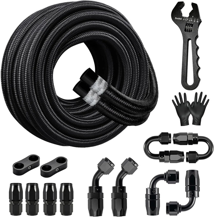 EVILENERGY EVIL ENERGY 6/8/10AN Fuel Line Kit with Adjustable Wrench, 6/8/10AN Hose Braided Fuel Line Hose With Fitting Kit CPE 16FT/20FT
