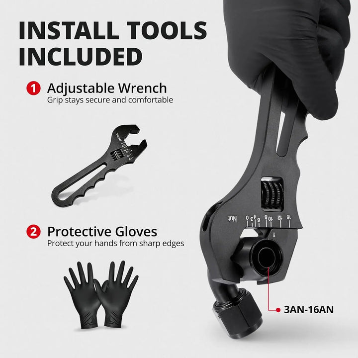 EVILENERGY EVIL ENERGY 6/8/10AN Fuel Line Kit with Adjustable Wrench, 6/8/10AN Hose Braided Fuel Line Hose With Fitting Kit CPE 16FT/20FT