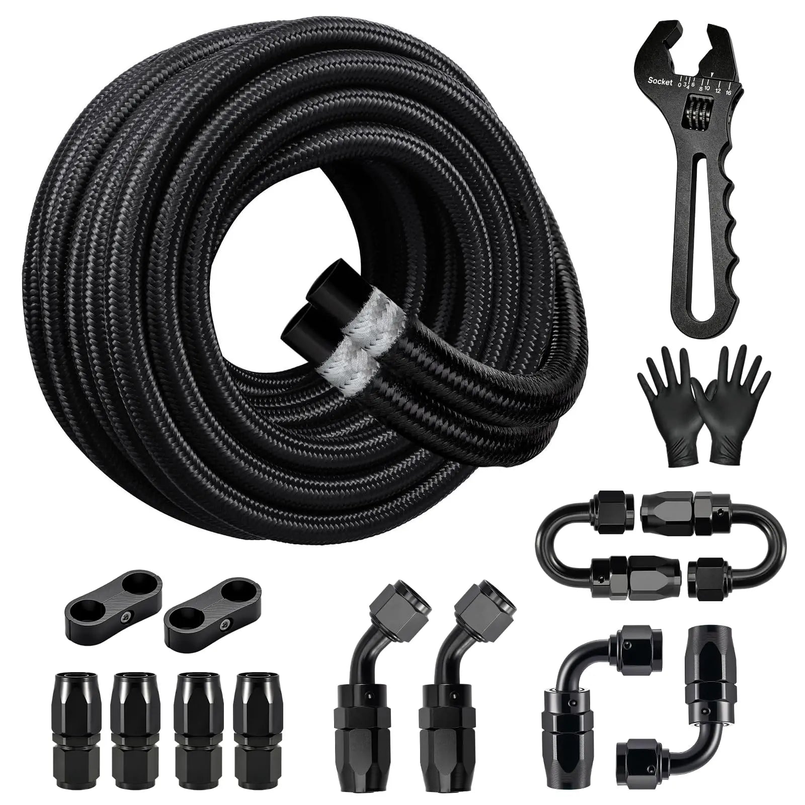 EVILENERGY EVIL ENERGY 6/8/10AN Fuel Line Kit with Adjustable Wrench, 6/8/10AN Hose Braided Fuel Line Hose With Fitting Kit CPE 16FT/20FT