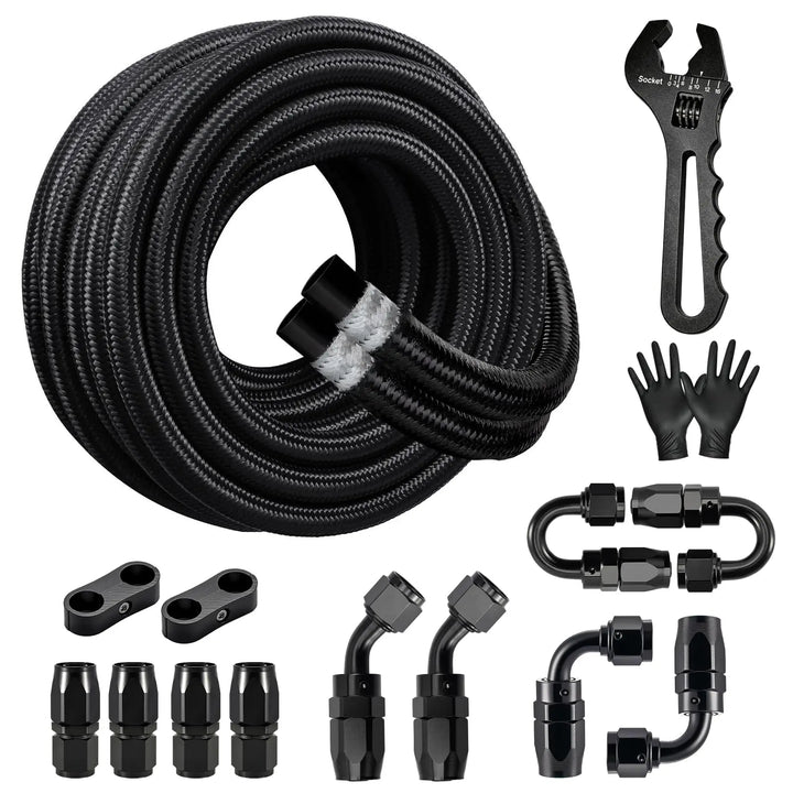EVILENERGY EVIL ENERGY 6/8/10AN Fuel Line Kit with Adjustable Wrench, 6/8/10AN Hose Braided Fuel Line Hose With Fitting Kit CPE 16FT/20FT