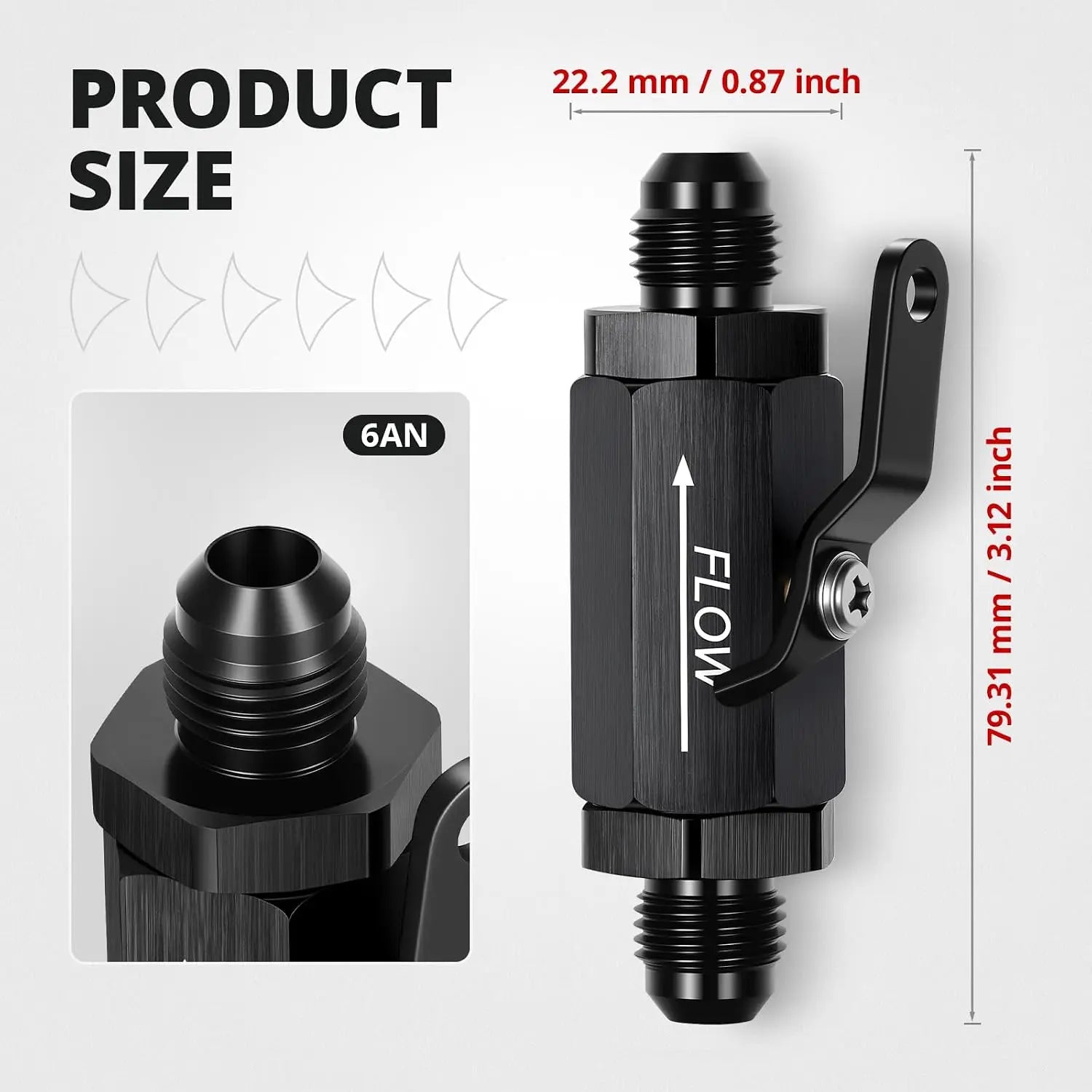 [6AN]EVILENERGY EVIL ENERGY 6/8/10AN Fuel Shut Off Valve, Male to Male Inline Fuel Cut Off Valve with Cable Lever, Aluminum Black