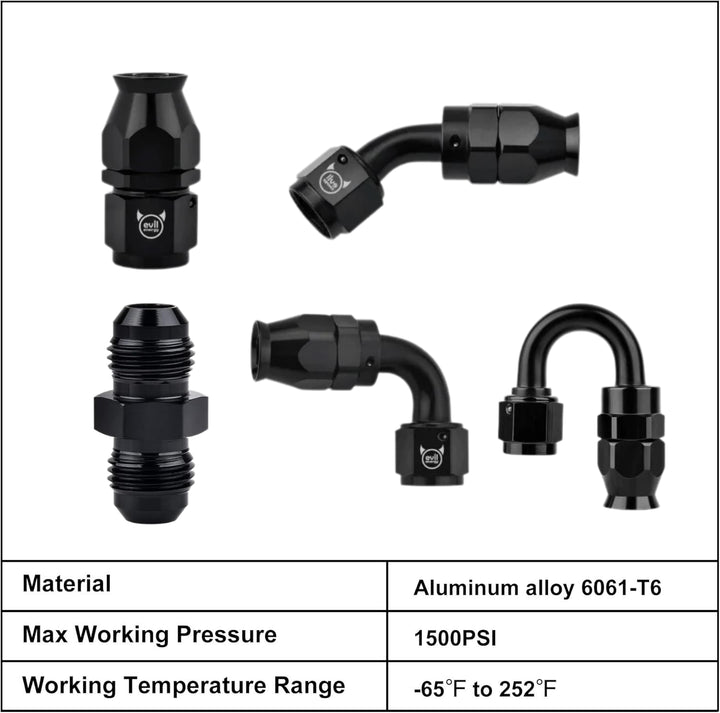 EVIL ENERGY 6/8/10AN Hose End Fitting Kit with AN Male to Male Coupler & AN Hose Separator Clamp for PTFE Fuel Hose - EVILENERGY