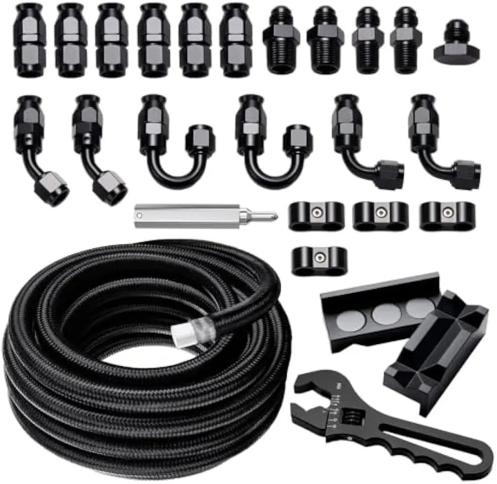 EVILENERGY EVIL ENERGY 6/8/10AN PTFE Fuel Line Kit 30FT, E85 Compatible PTFE Fuel Hose Kit, AN6 Nylon Braided Line Hose 5/16" ID with Adjustion Wrench