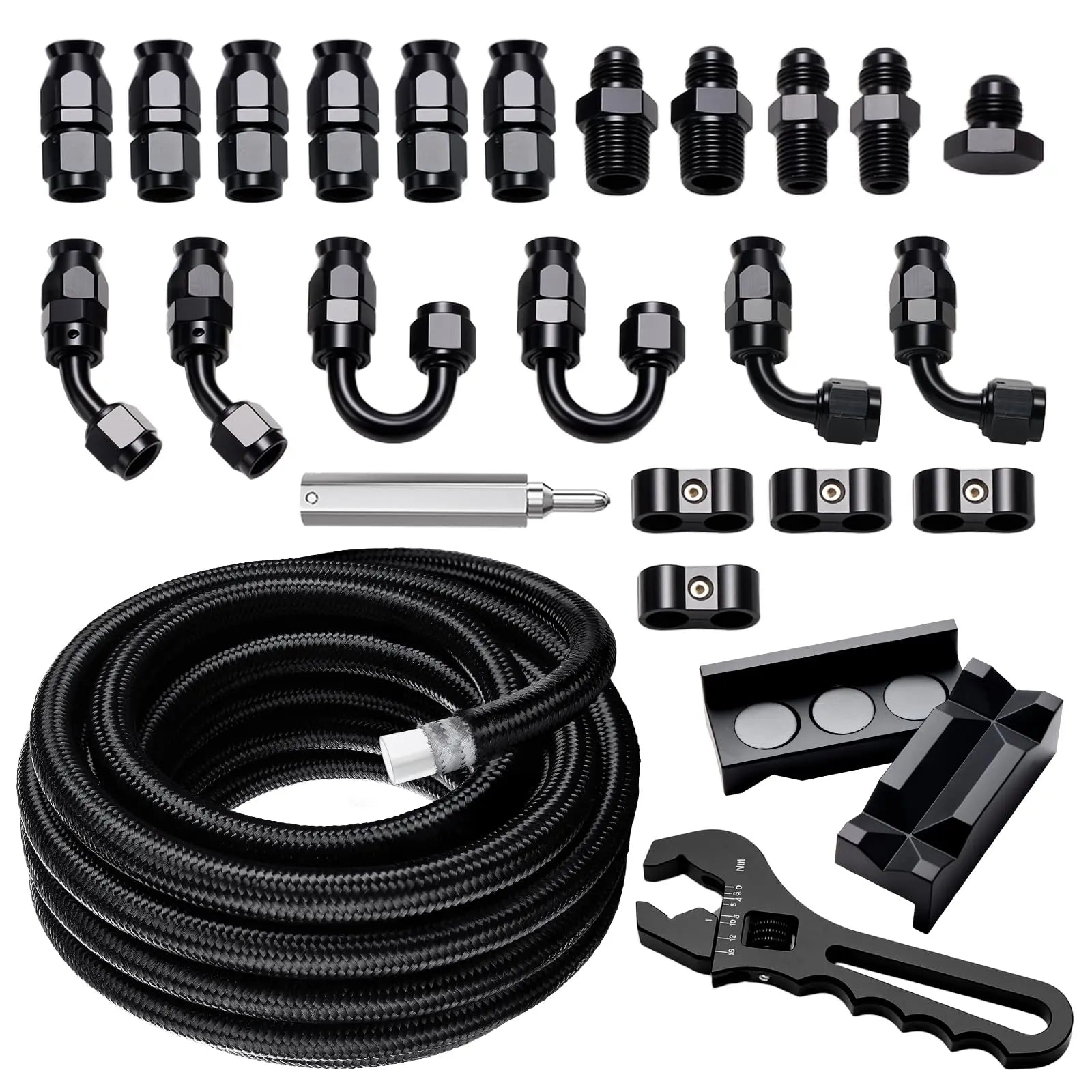 EVILENERGY EVIL ENERGY 6/8/10AN PTFE Fuel Line Kit 30FT, E85 Compatible PTFE Fuel Hose Kit, AN6 Nylon Braided Line Hose 5/16" ID with Adjustion Wrench