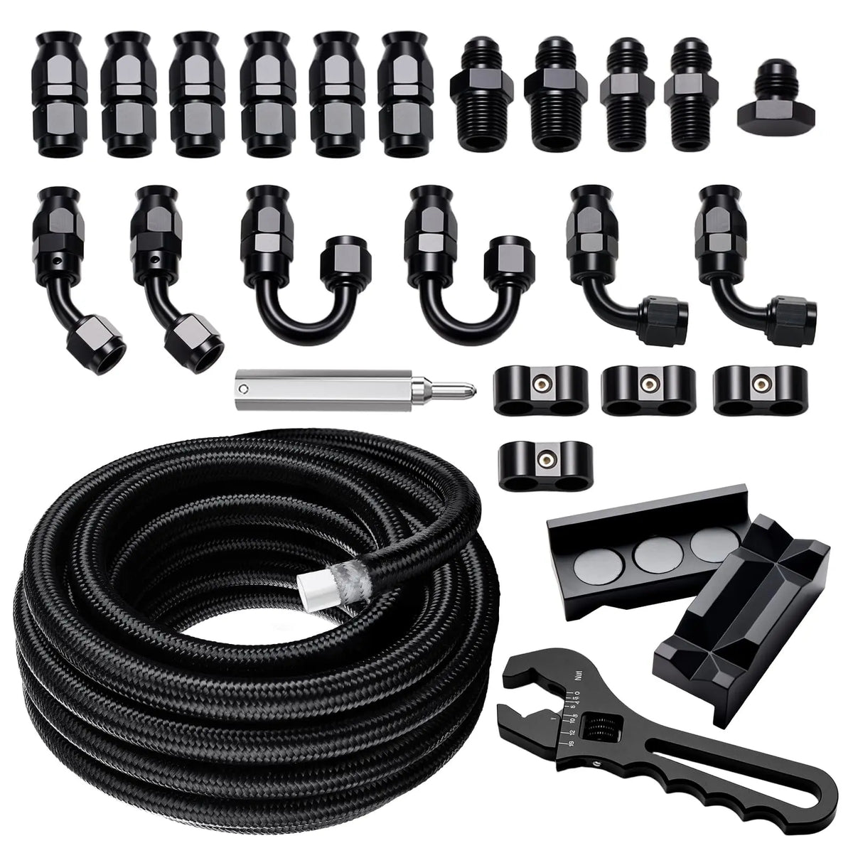 EVILENERGY EVIL ENERGY 6/8/10AN PTFE Fuel Line Kit 30FT, E85 Compatible PTFE Fuel Hose Kit, AN6 Nylon Braided Line Hose 5/16" ID with Adjustion Wrench