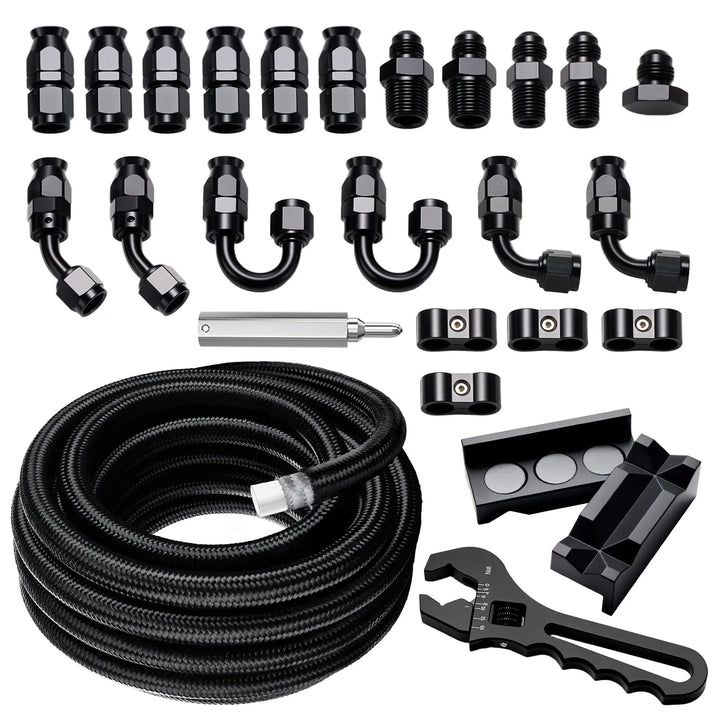 EVILENERGY EVIL ENERGY 6/8/10AN PTFE Fuel Line Kit 30FT, E85 Compatible PTFE Fuel Hose Kit, AN6 Nylon Braided Line Hose 5/16" ID with Adjustion Wrench