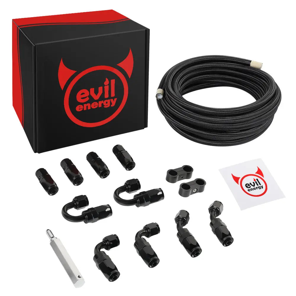 EVIL ENERGY 6/8/10AN PTFE Fuel Line Kit E85 Nylon Braided Fuel Hose 20FT  Black