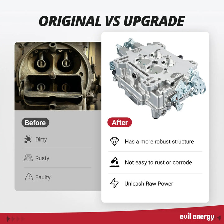 EVIL ENERGY 600 CFM 4-barrel Carburetor upgrade, robust structure, corrosion - resistant vs original