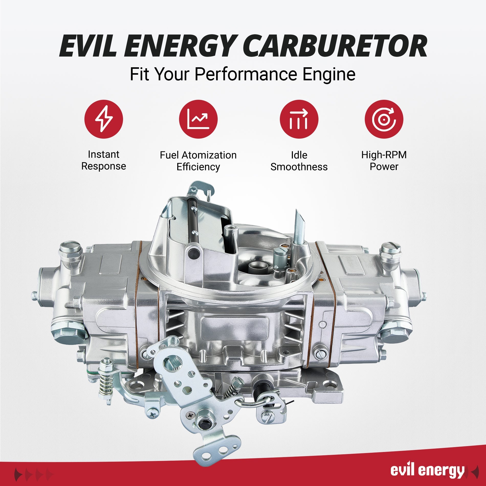 EVIL ENERGY 650 CFM 4 - barrel Carburetor, instant response & high - RPM power