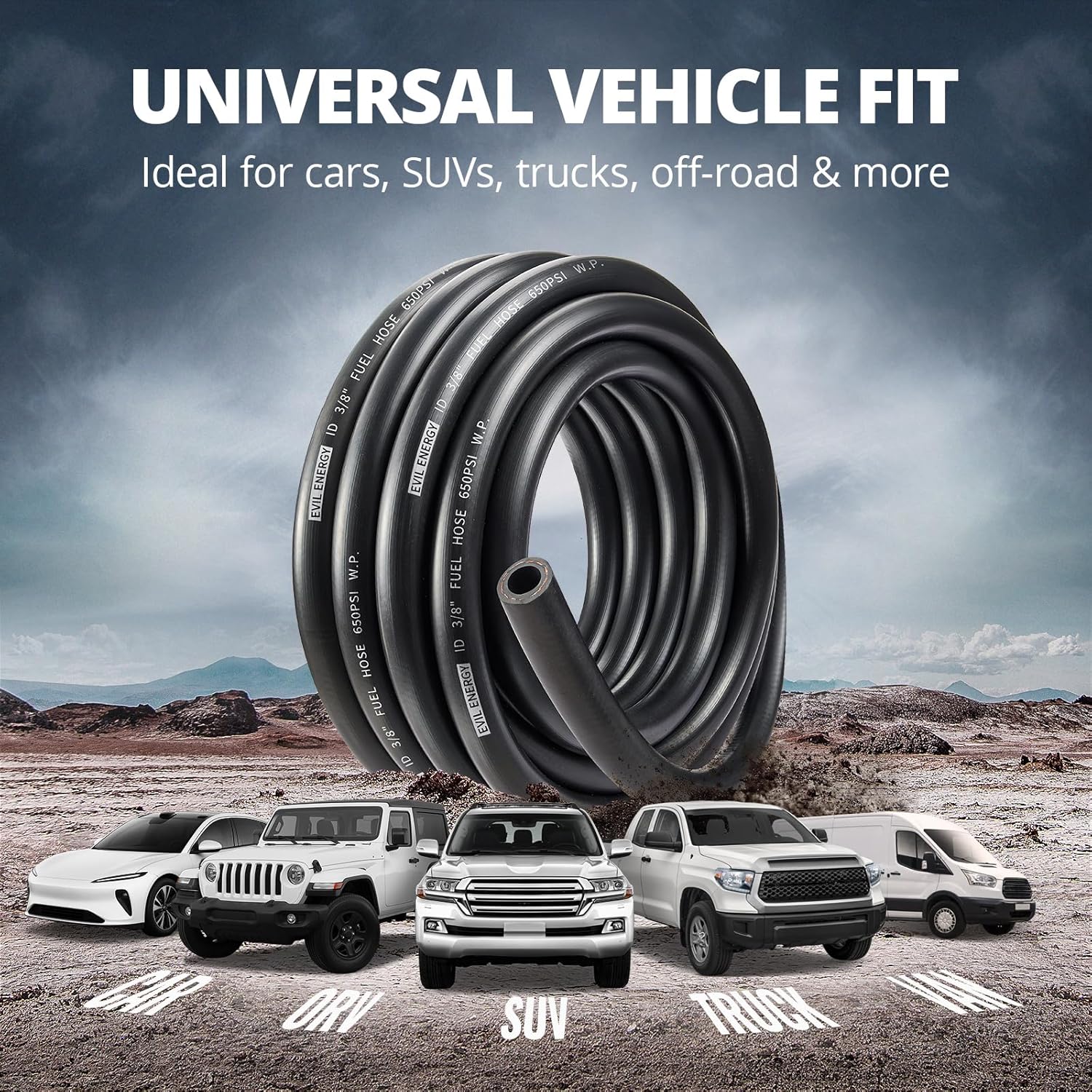 EVIL ENERGY 6AN 3/8 Fuel Line Kit 20FT CPE Rubber Hose with Push On Fittings & Clamps