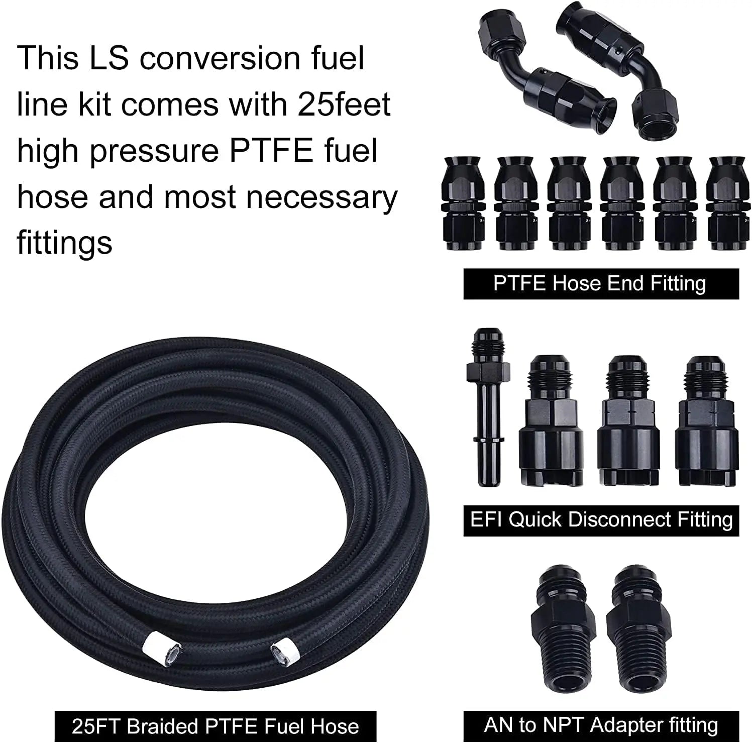6AN 3/8" PTFE LS Swap EFI Fuel Line Fitting Kit, E85 NBR Rubber - Foto 2