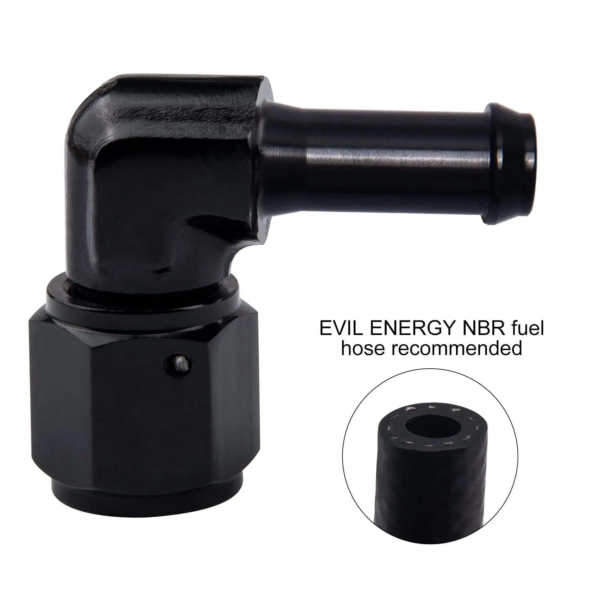 EVIL ENERGY AN Female to Hose Barb Fitting 90 Degree Aluminum 