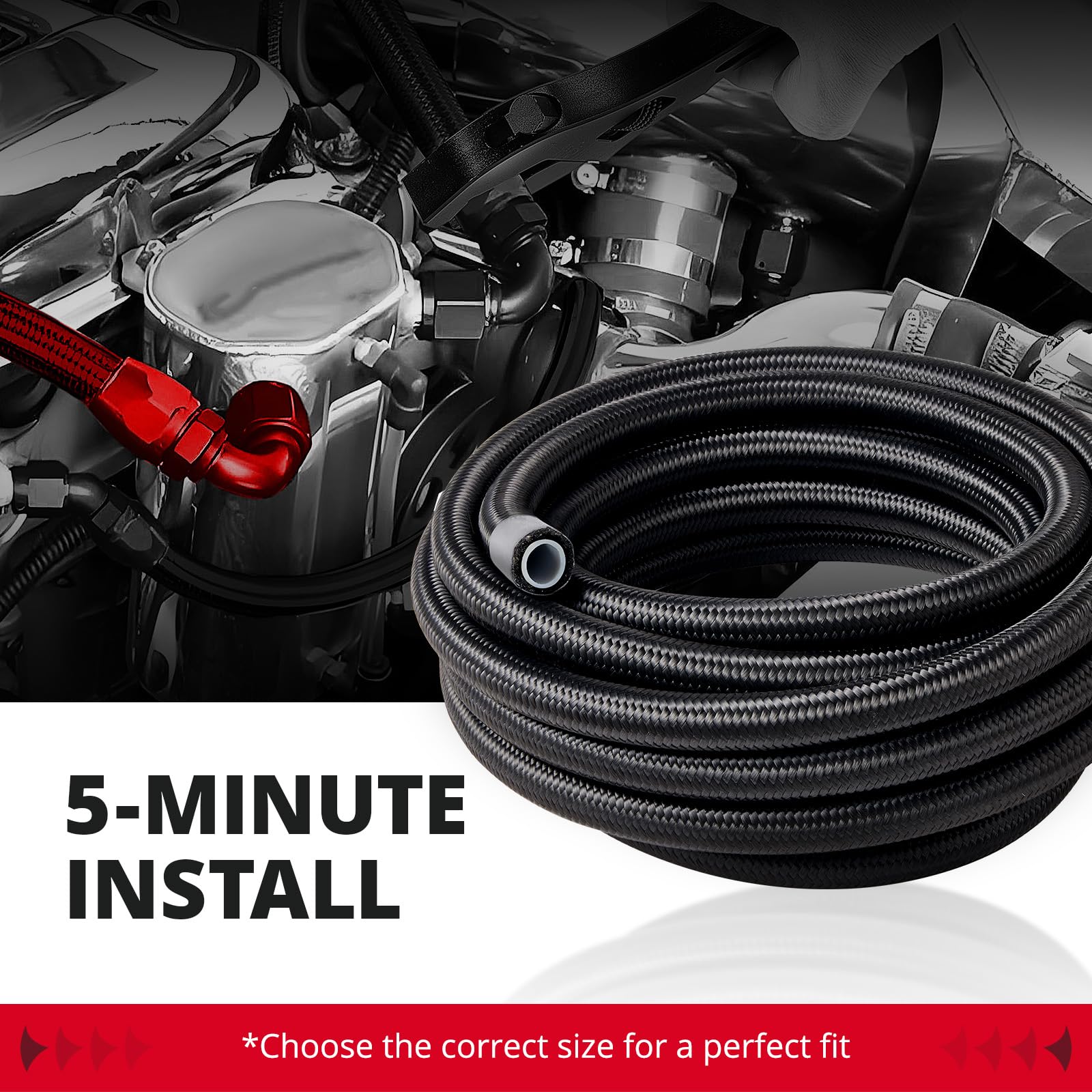 EVIL ENERGY 10AN PTFE Fuel Line Kit, E85 Stainless Steel Braided PTFE Fuel Hose 30FT AN10 LS Swap EFI Fuel Line Fitting Kit - EVILENERGY