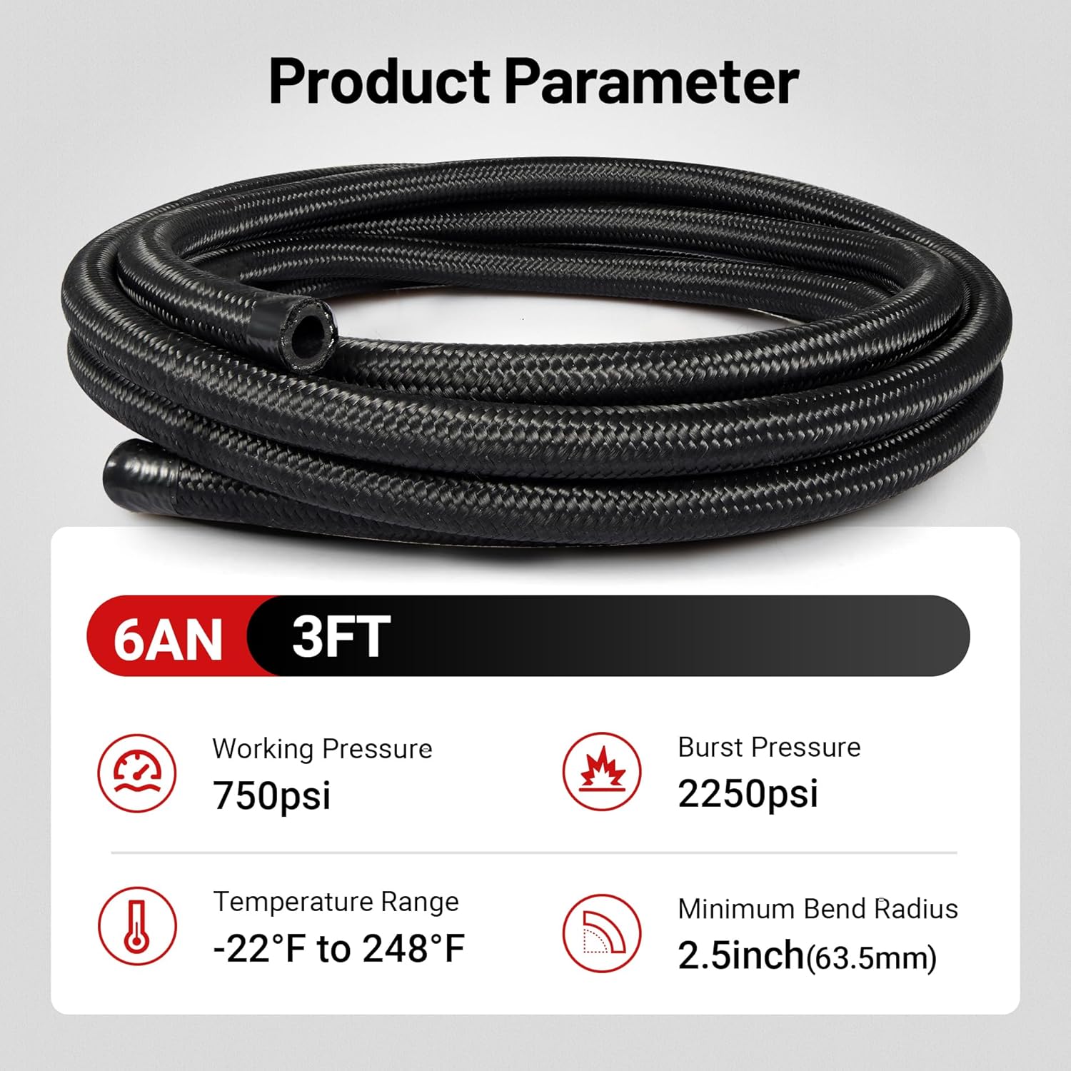 EVIL ENERGY 6AN Fuel Line Kit, with 6AN Hose Finisher Clamp, AN6 Braided Nylon Fuel Hose CPE 3FT