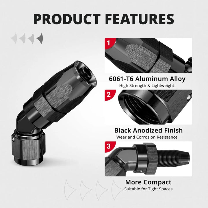 EVILENERGY EVIL ENERGY 6AN Hose End Fitting 45 Degree Swivel Low Profile Forged Aluminum for CPE Braided Line