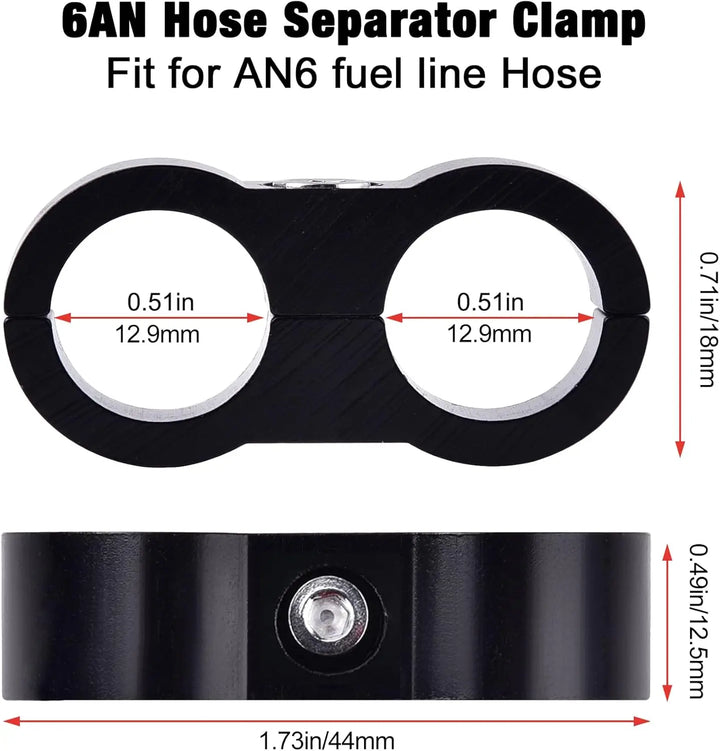 [6AN] EVIL ENERGY 6AN Hose Separator Clamp, 12.9 mm hole size, black aluminum, fits 6AN fuel line hose, clean and secure installation