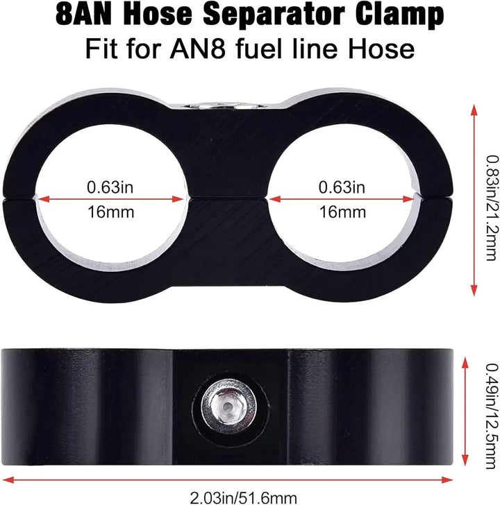 [8AN] EVIL ENERGY 10AN Hose Separator Clamp, 19 mm hole size, black aluminum, fits 10AN fuel line hose, performance automotive accessory