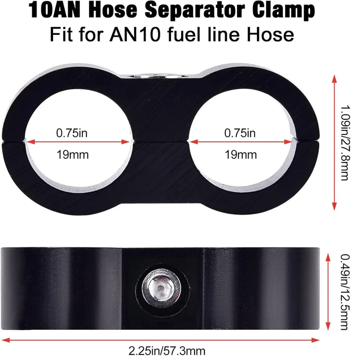 [10AN] EVIL ENERGY 10AN Hose Separator Clamp, 19 mm hole size, black aluminum, fits 10AN fuel line hose, performance automotive accessory