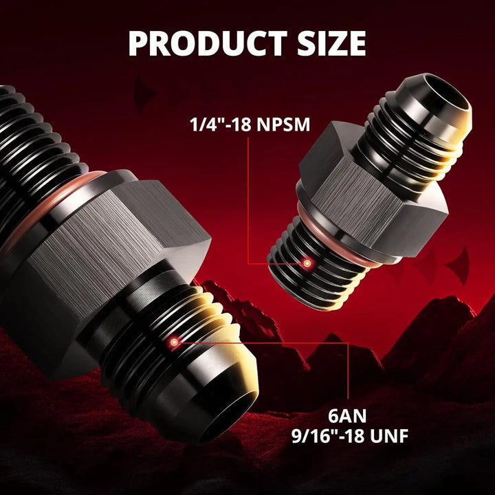 EVILENERGY EVIL ENERGY 6AN Male Flare to 1/4" NPSM Fitting, 4L80E Transmission Cooler Line AN Fittings, Aluminum, Fits 4L80E LS1 LM7 LR4 LQ4 LS6 L59 LQ9 LM4 L33 LS2 LH6 L92 L76 LS3 551124, Black, 2PCS