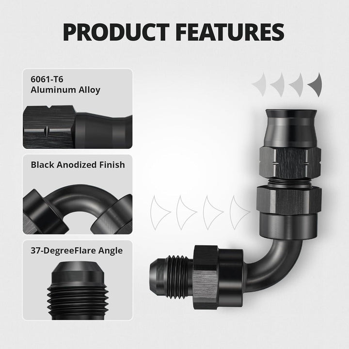 EVIL ENERGY 6AN/8AN to 3/8" Hardline Compression Adapter – 90 Degree Aluminum Fitting - EVILENERGY