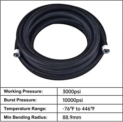 6AN PTFE Braided Black Nylon Hose / Line (E85 + Race Fuel Safe