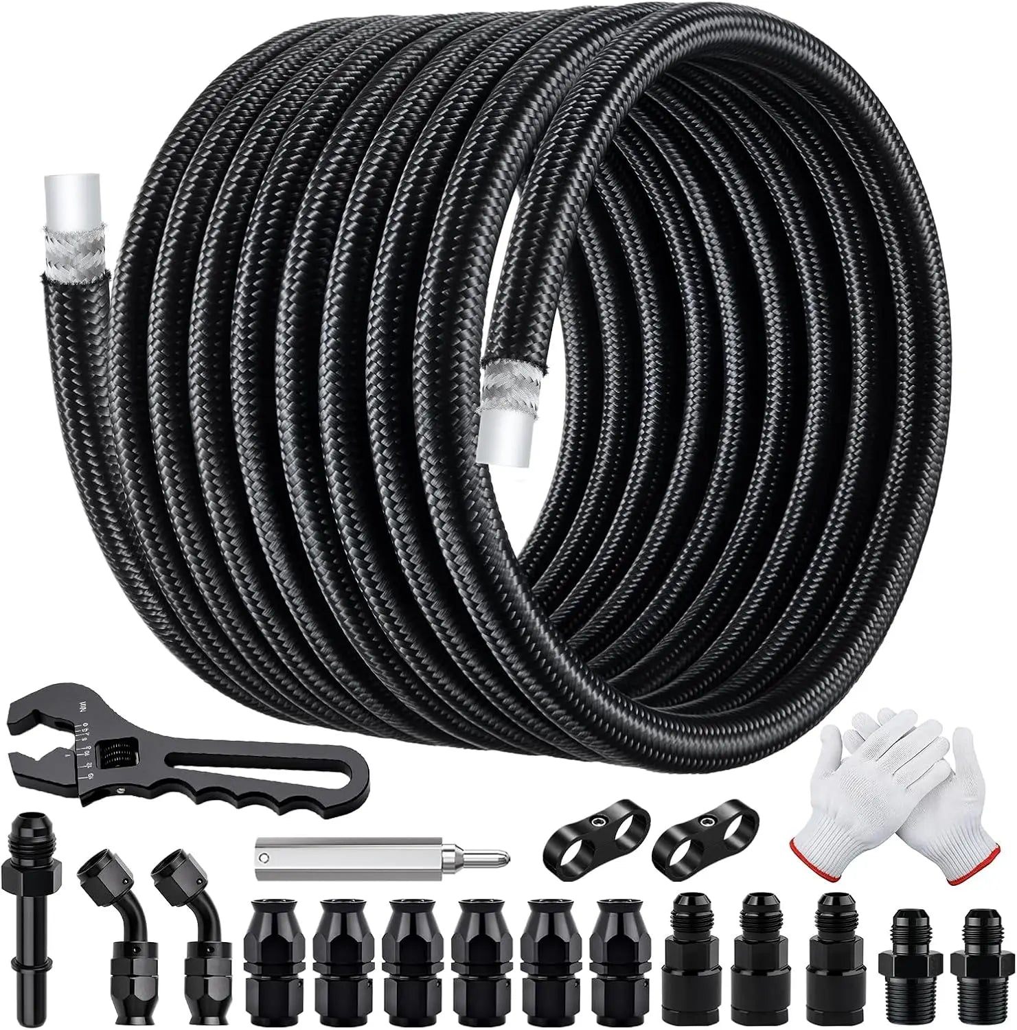 EVILENERGY EVIL ENERGY 6AN PTFE Fuel Line Kit, AN6 PTFE Fuel Hose Kit 25FT, Nylon Braided E85 LS Swap Line Hose with Wrench