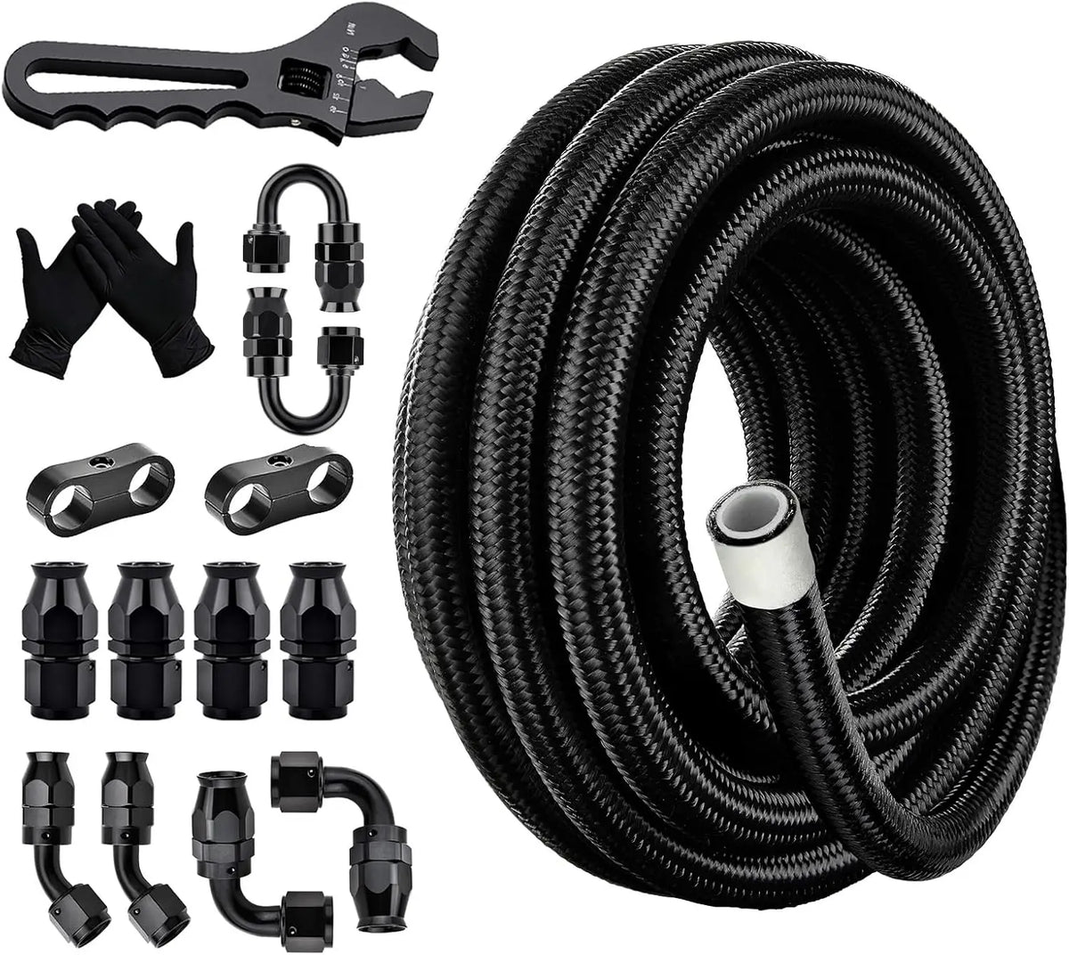 EVILENERGY EVIL ENERGY 6AN PTFE Fuel Line Kit, E85 Compatible PTFE Fuel Hose Kit 20FT, AN6 Nylon Braided Line Hose with Adjustion Wrench