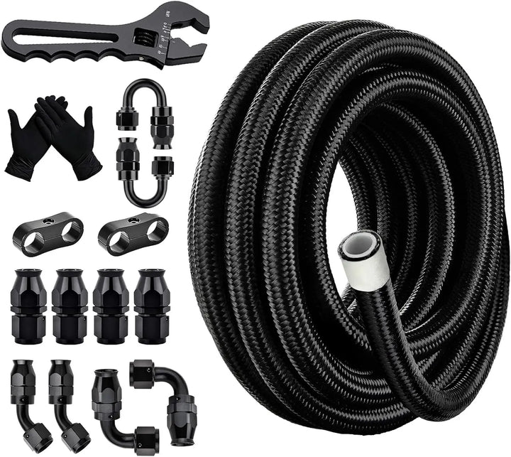 EVILENERGY EVIL ENERGY 6AN PTFE Fuel Line Kit, E85 Compatible PTFE Fuel Hose Kit 20FT, AN6 Nylon Braided Line Hose with Adjustion Wrench