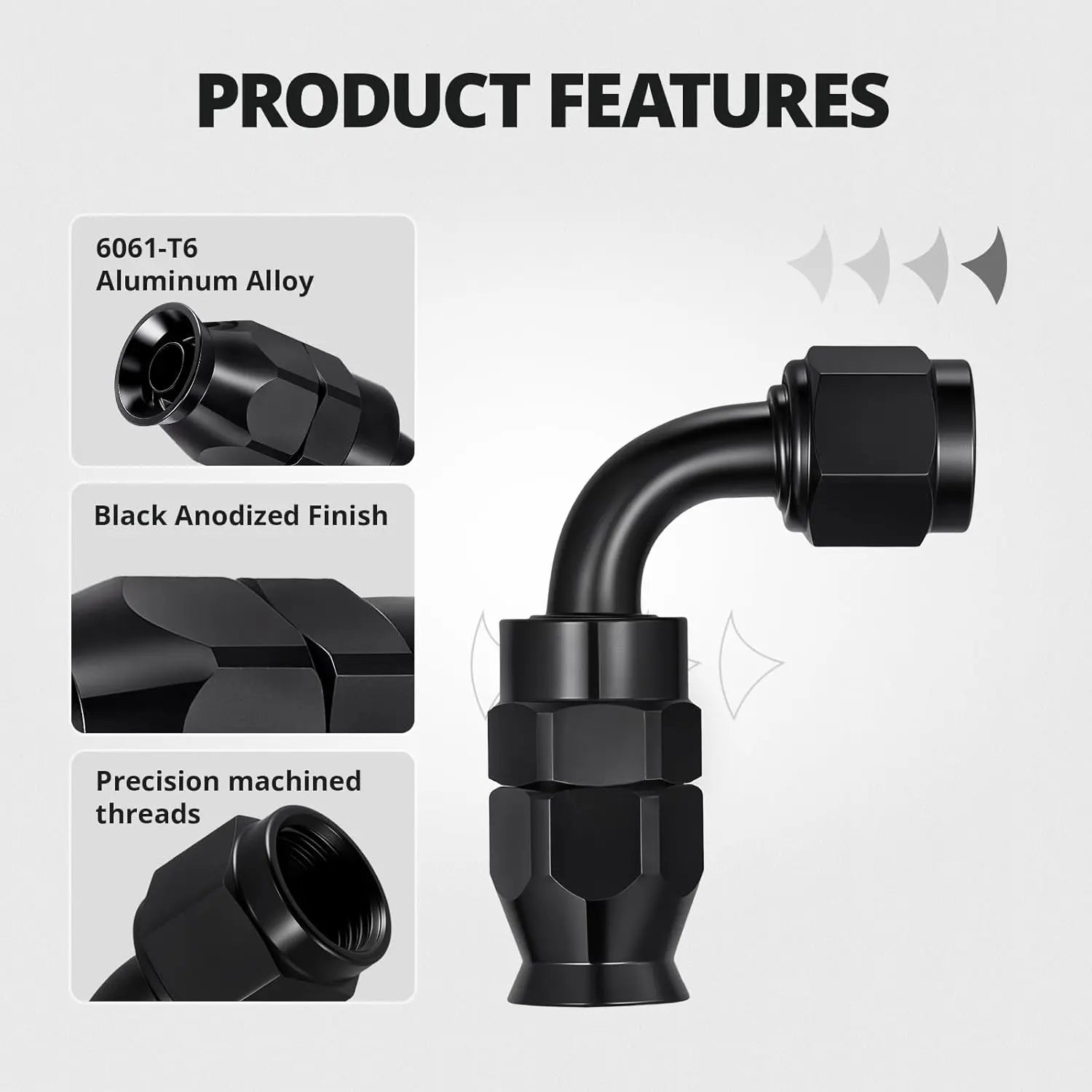 EVILENERGY EVIL ENERGY 6AN PTFE Hose End Fittings Kit 0/45/90 Degree Fittings For PTFE Hose Only, Black