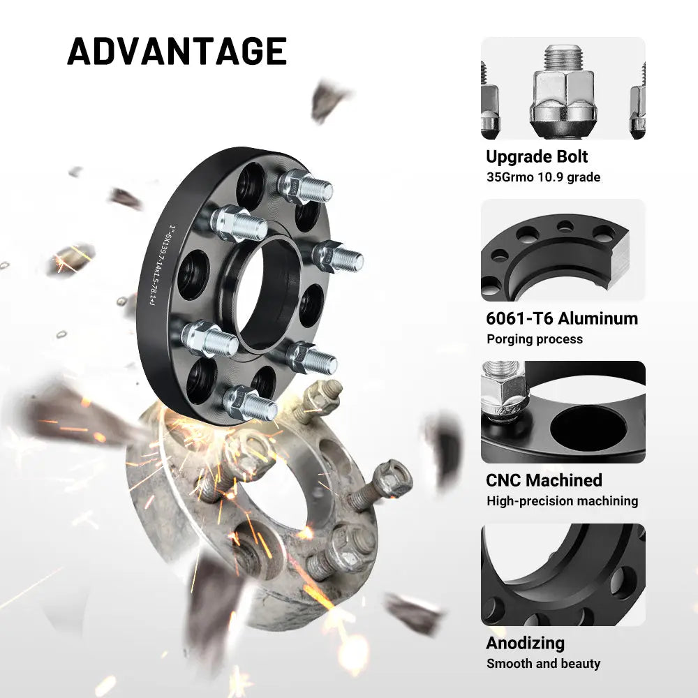 EVIL ENERGY 6x139.7mm 1inch Wheel Spacers for Chevrolet & GMC Trucks (1999 - 2013) 4 - Piece Set with 14x1.5 Bolts, 78.1 Hub Bore - EVILENERGY