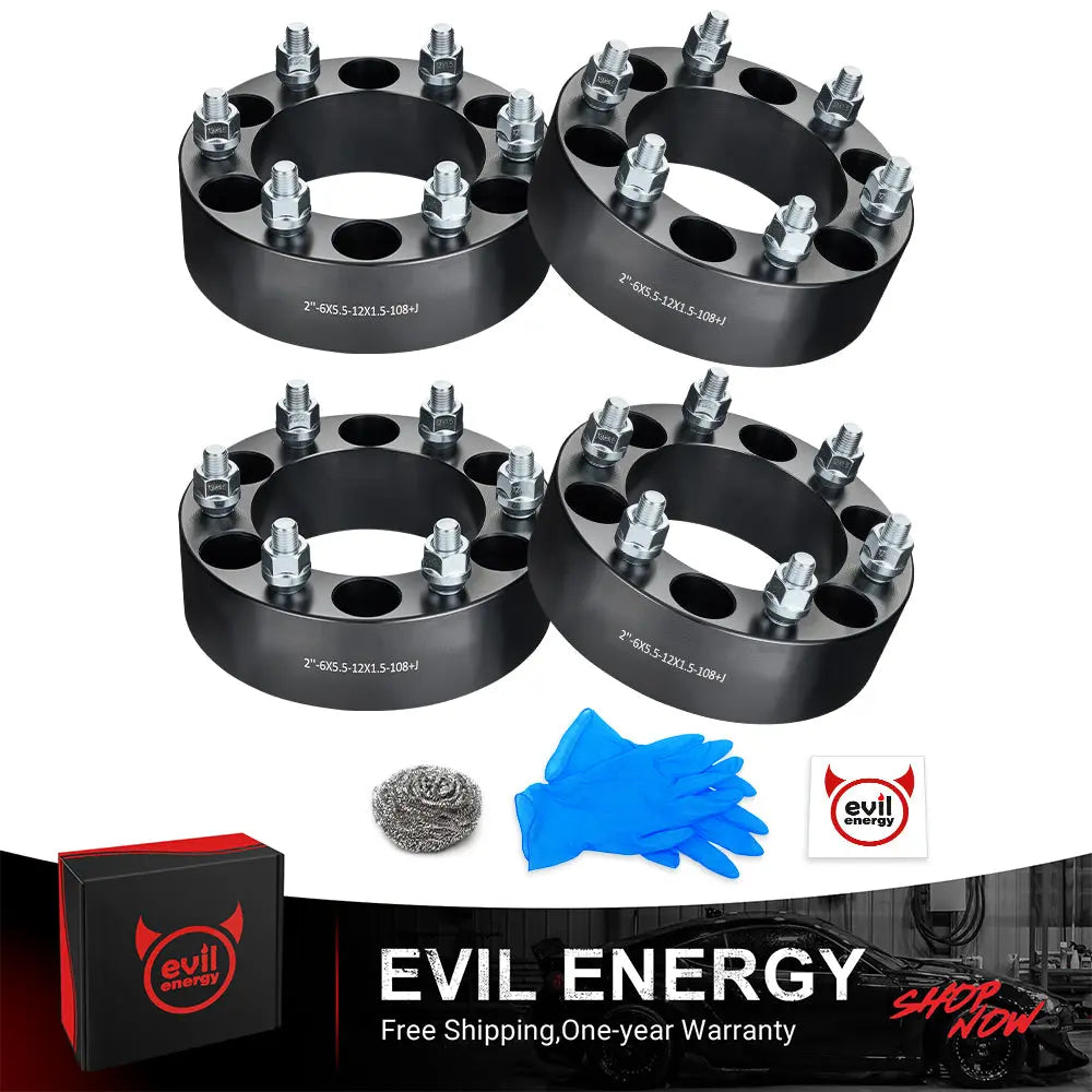EVIL ENERGY 6x139.7mm 2inch Wheel Spacers for 2007 - 2010 Hummer H3 Alpha 4 - Piece Set with 12x1.5 Bolts, 108mm Hub Bore - EVILENERGY