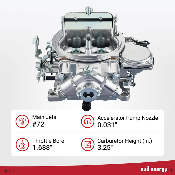 EVIL ENERGY 750 CFM 4-Barrel Carburetor flange size, technical dimensions