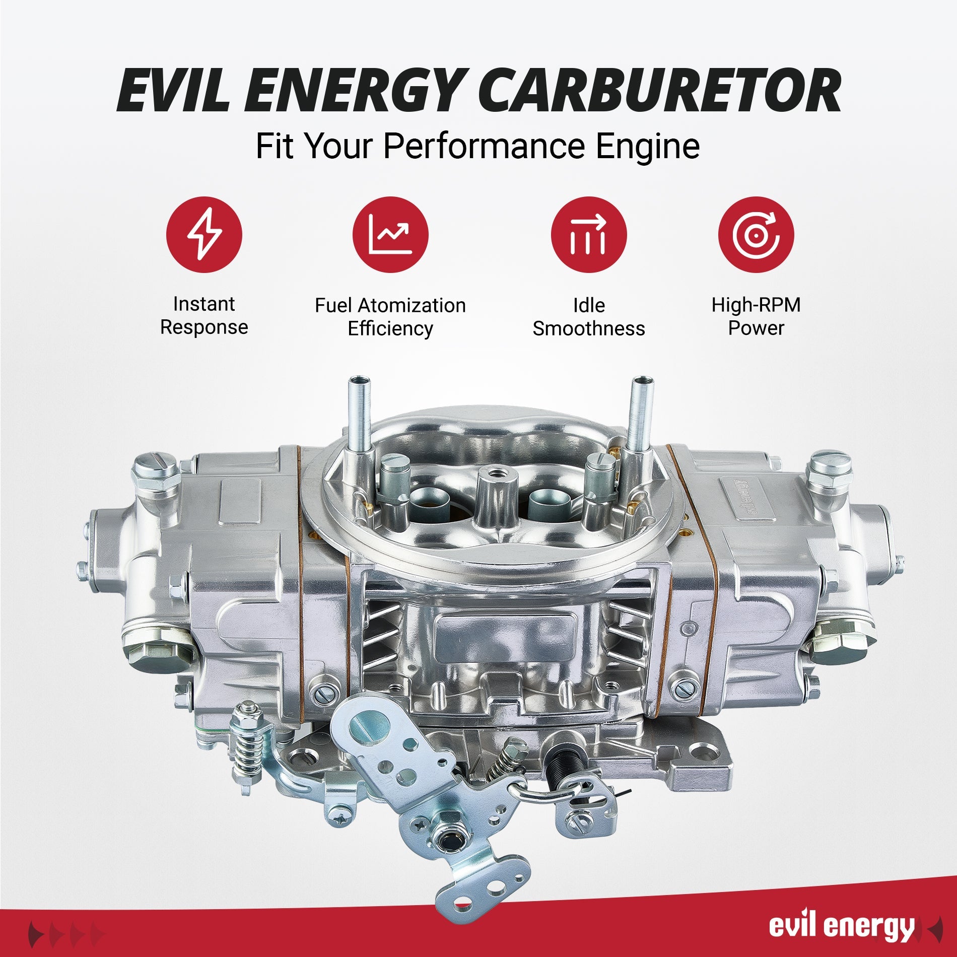 EVIL ENERGY 850 CFM 4-Barrel Carburetor, instant response, high - RPM power for performance engines