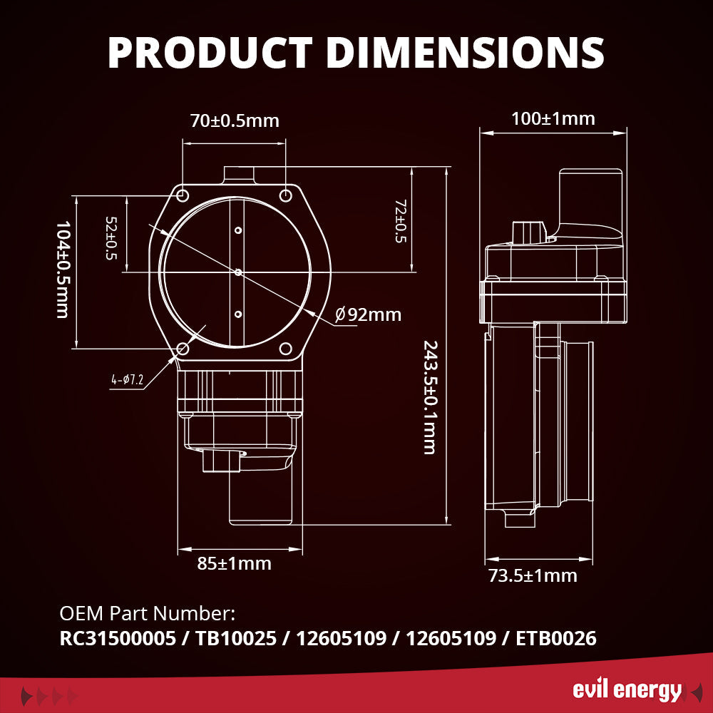 EVIL ENERGY 92MM Electronic Throttle Body - Product Dimensions & OEM Part Numbers