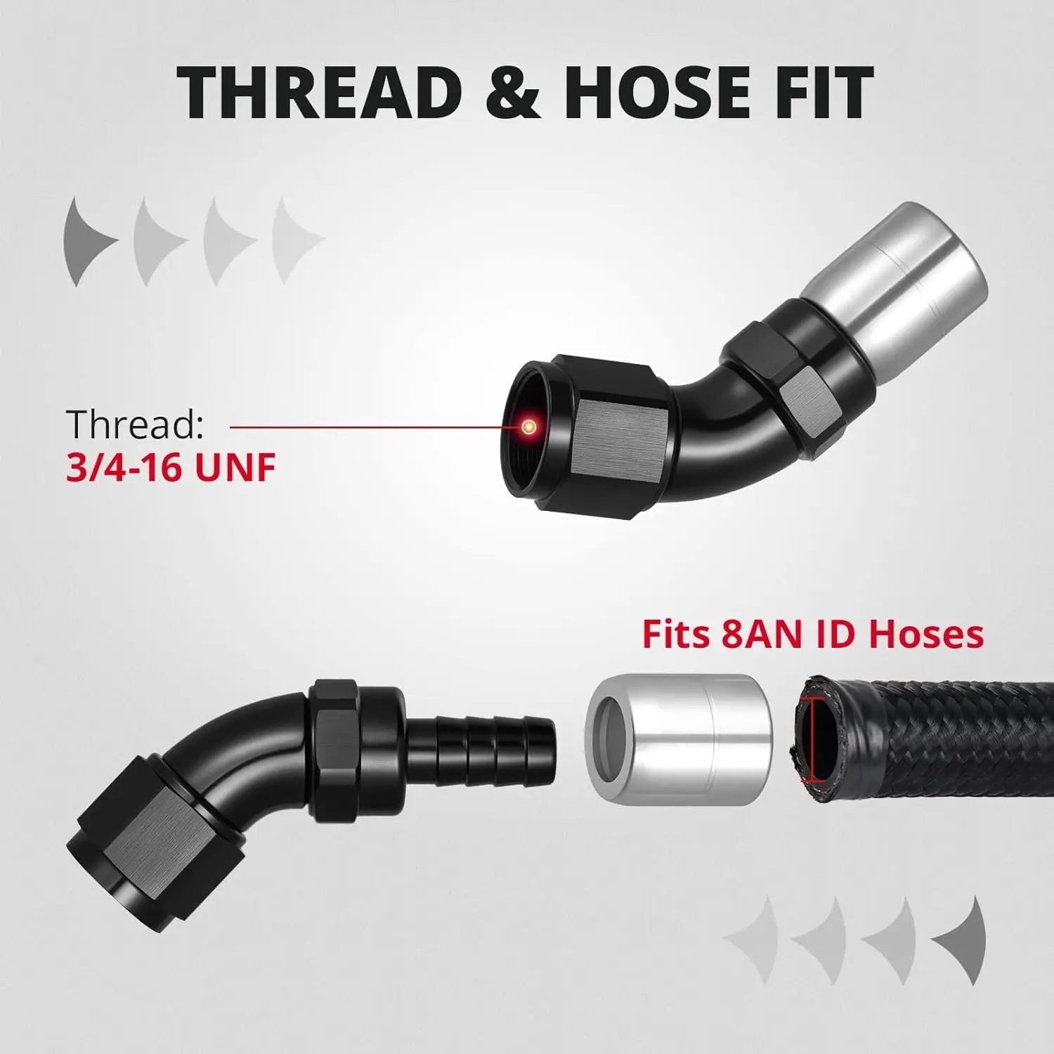 EVILENERGY EVIL ENERGY 8AN 45 Degree Crimp Swivel Hose End Fitting for CPE Braided Hose
