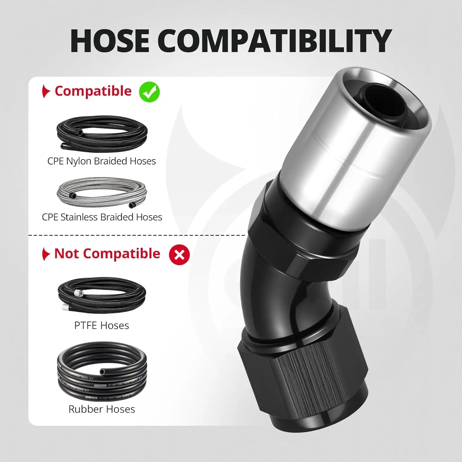 EVILENERGY EVIL ENERGY 8AN 45 Degree Crimp Swivel Hose End Fitting for CPE Braided Hose