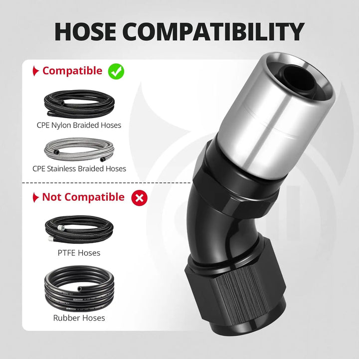 EVILENERGY EVIL ENERGY 8AN 45 Degree Crimp Swivel Hose End Fitting for CPE Braided Hose