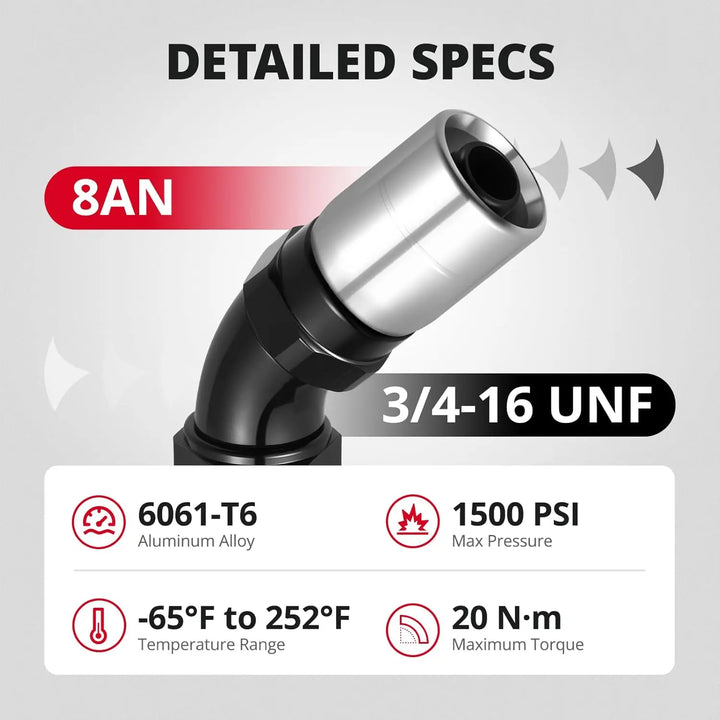 EVILENERGY EVIL ENERGY 8AN 45 Degree Crimp Swivel Hose End Fitting for CPE Braided Hose