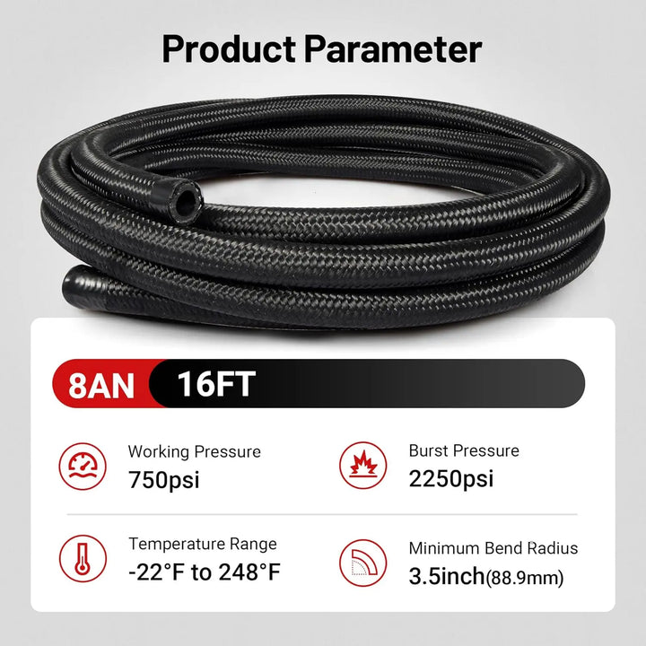 EVILENERGY EVIL ENERGY 8AN Fuel Line Kit, 8AN Hose Nylon Stainless Steel Braided Fuel Line Fitting Kit CPE 16FT