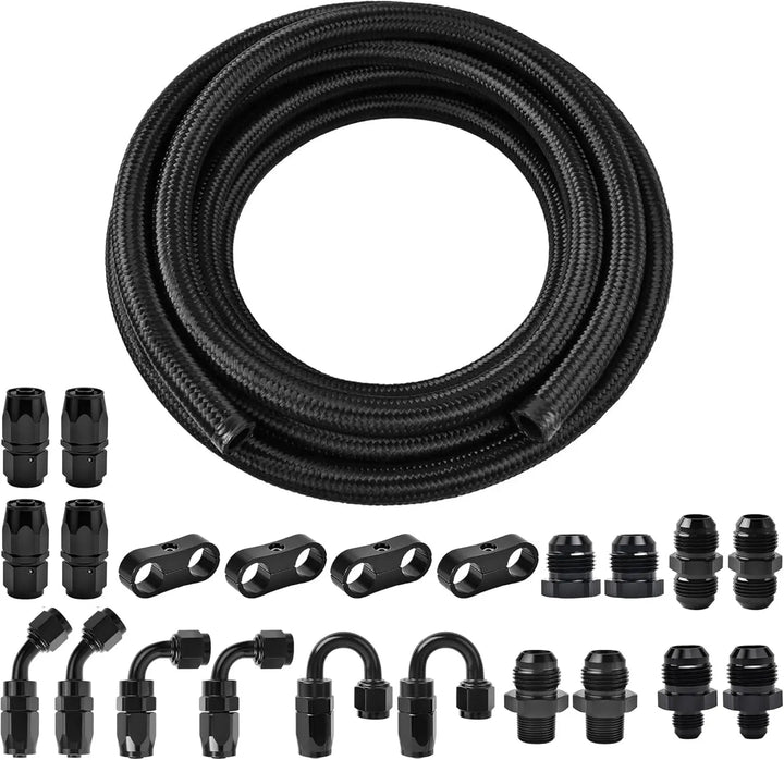 EVILENERGY EVIL ENERGY 8AN Fuel Line Kit, 8AN Hose Nylon Stainless Steel Braided Fuel Line Fitting Kit CPE 16FT