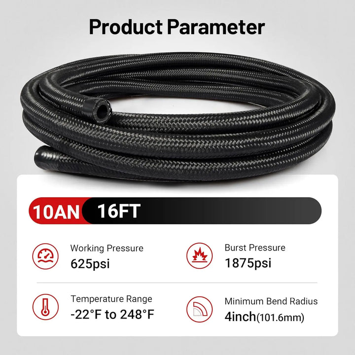 EVILENERGY EVIL ENERGY 8AN Fuel Line Kit, 8AN Hose Nylon Stainless Steel Braided Fuel Line Fitting Kit CPE 16FT