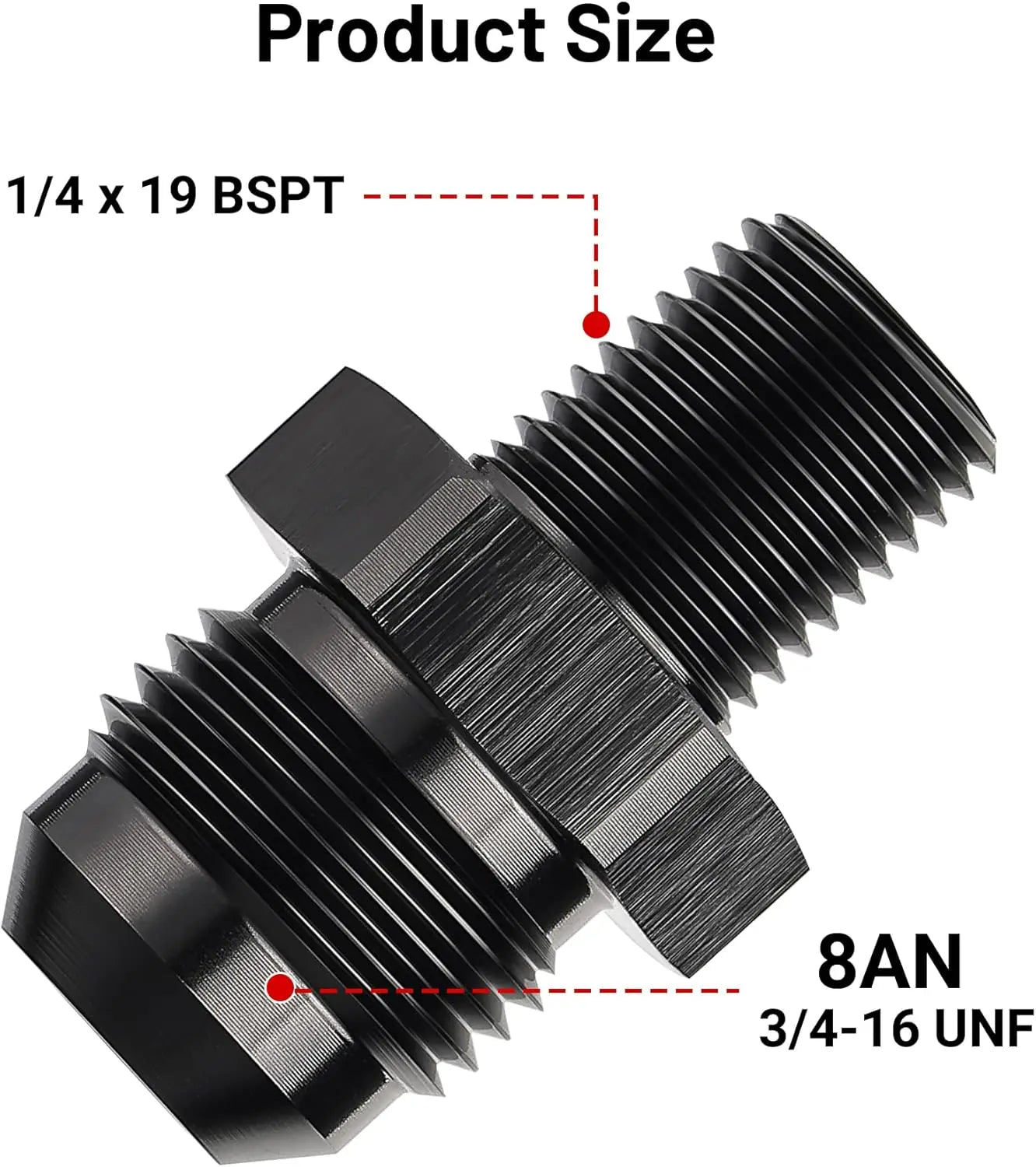 EVILENERGY EVIL ENERGY 8AN to 1/4 BSPT Pipe Fitting Adapter Aluminum Straight Black