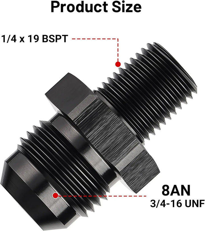 EVILENERGY EVIL ENERGY 8AN to 1/4 BSPT Pipe Fitting Adapter Aluminum Straight Black