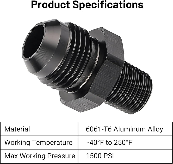 EVILENERGY EVIL ENERGY 8AN to 1/4 BSPT Pipe Fitting Adapter Aluminum Straight Black