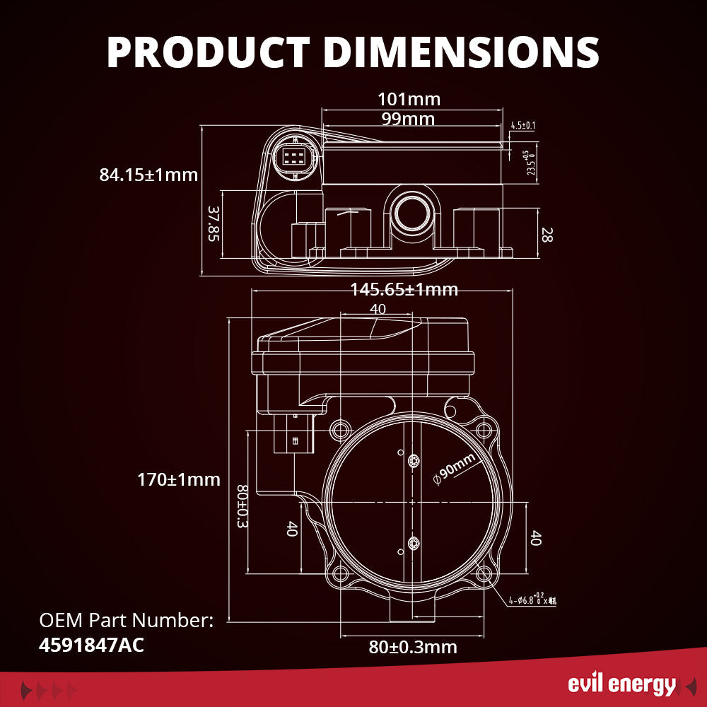 EVIL ENERGY 90mm Electronic Throttle Body - Product Dimensions & OEM Part Number 4591847AC