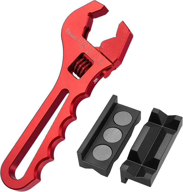 [Red] EVILENERGY EVIL ENERGY AN Fittings Wrench 3AN-16AN with 4" Magnetic Vise Jaw Pad | Adjustable Aluminum Hose Fitting Wrench, Multi-Groove Clamping Protector, Non-Marring Design for Auto Repair